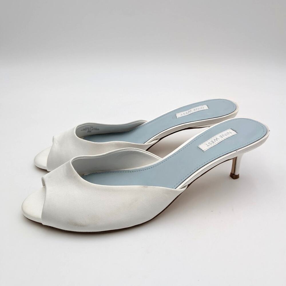 Nine West Luvlie Kitten Heel Slide Sandal Women's White Size US9M EU39.5